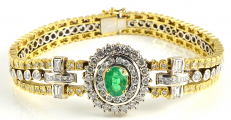 18ct Yellow and White Gold Emerald and Diamond Bracelet