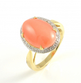9ct Gold Coral and Diamond Cluster Ring
