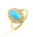 9ct Gold Turquoise and Pearl Cluster Ring 