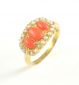9ct Gold Coral and Pearl Triple Cluster Ring