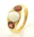 18ct Gold Opal and Garnet Three Stone Ring