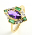9ct Gold Amethyst, Emerald and Diamond Ring