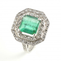 18ct White Gold Emerald and Diamond Cluster Ring
