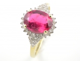 9ct Gold Pink Tourmaline and Diamond Cluster Ring