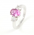 18ct White Gold Pink Sapphire and Diamond Three Stone Ring