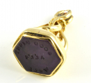 9ct Gold Amethyst Engraved Fob