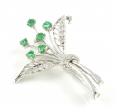 18ct White Gold Emerald and Diamond Brooch