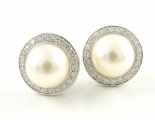 9ct White Gold Pearl and Diamond Cluster Studs