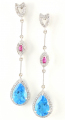 18ct White Gold Blue, Pink Topaz and Diamond Drop Earrings
