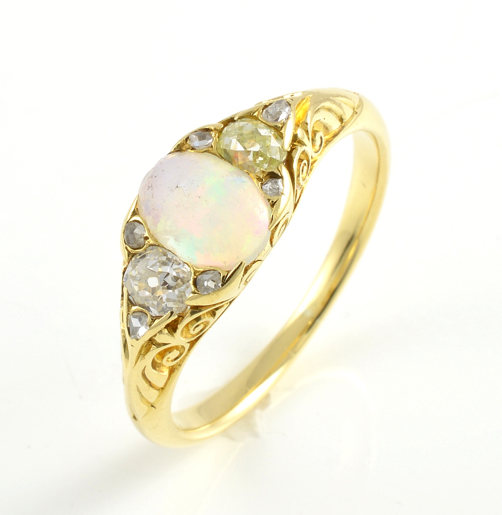 18ct gold opal and old cut diamond antique ring