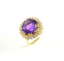 18ct Gold Amethyst and Diamond Cluster Ring