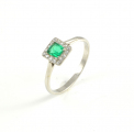 Platinum Art Deco Emerald and Diamond Cluster Ring