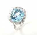 18ct White Gold Blue Topaz and Diamond Cluster Ring