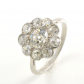 Platinum Old Cut Diamond Cluster Ring