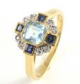 9ct Gold Aquamarine, Sapphire and Diamond Cluster Ring