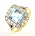 18ct Gold Aquamarine and Diamond Cluster Ring