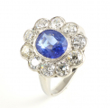 Platinum Sapphire and Diamond Cluster Ring