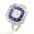 18ct White Gold Diamond and Sapphire Cluster Ring