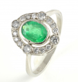 Platinum Emerald and Diamond Cluster Ring