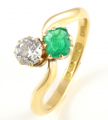 18ct Gold Antique Emerald and Diamond Twist Ring