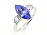 18ct White Gold Tanzanite and Diamond Three Stone Ring