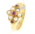 9ct Gold Ruby and Pearl Cluster Ring